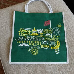 THE MASTERS Jute Tote Bag Beach Bag Green Golf Augusta National PGA